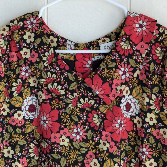 Molly Bracken - 70s Floral Patterned, peter-pan collared, short sleeved dress-M - Picture 3 of 11